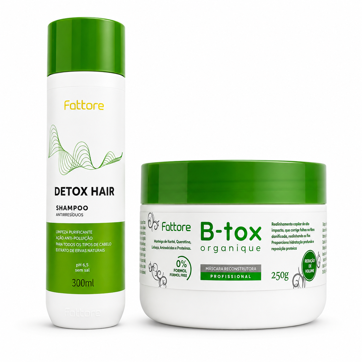 KIT Botox Capilar Shampoo 300ml + Máscara Reconstrutora 250g - Sem Formol Detox Antirresíduos