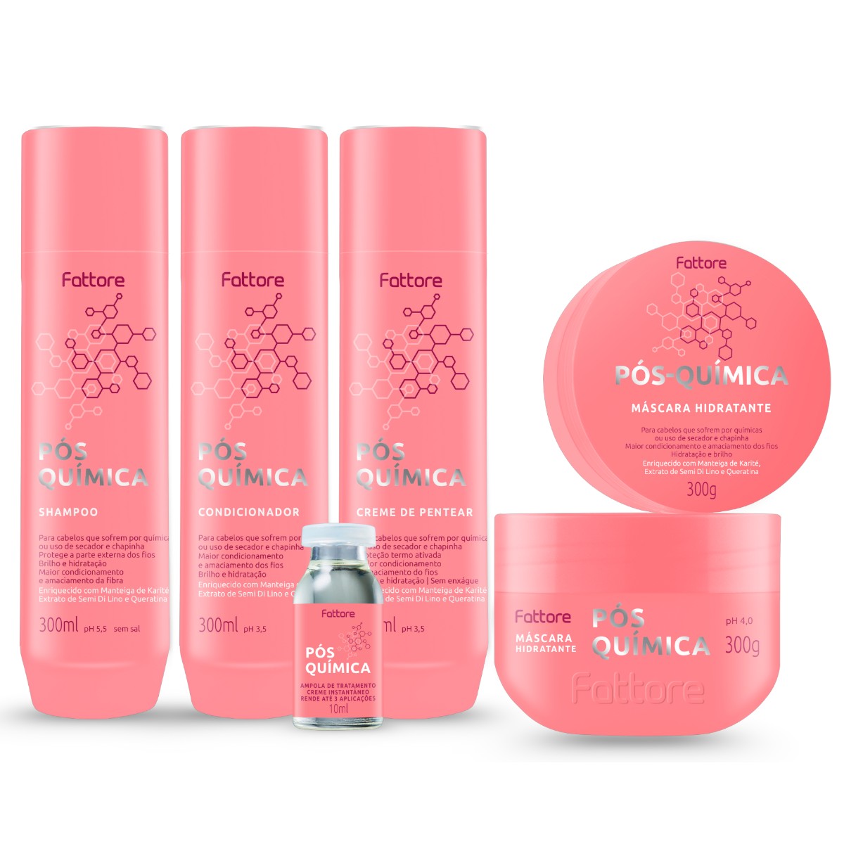 Fattore Kit Pós Química – Tratamento Completo para Cabelos com Química (5 Itens)
